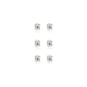3-Pair Set Yellow Gold Flashed Sterling Silver Cubic Zirconia 5x3mm Oval Stud Earrings