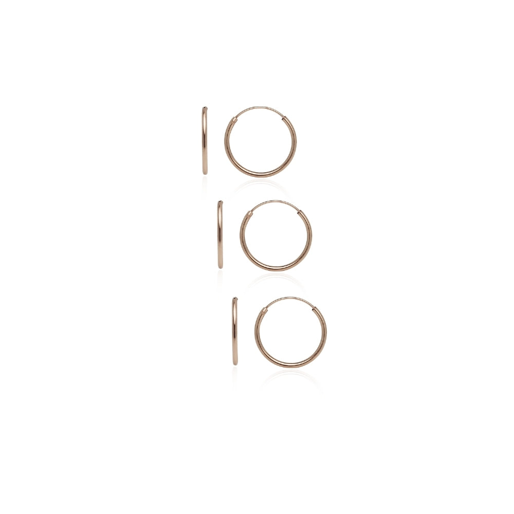 Rose Gold Tone over Sterling Silver Set of Three Endless Hoop Earrings, 10mm-2