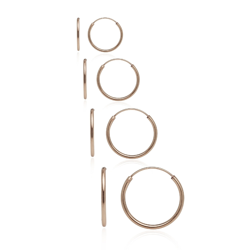 Rose Gold Flash Sterling Silver 10mm, 12mm, 14mm& 16mm Small Endless Hoop Earrings, Set of 4