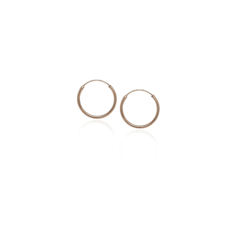 Rose Gold Flash Sterling Silver 10mm, 12mm, 14mm& 16mm Small Endless Hoop Earrings, Set of 4