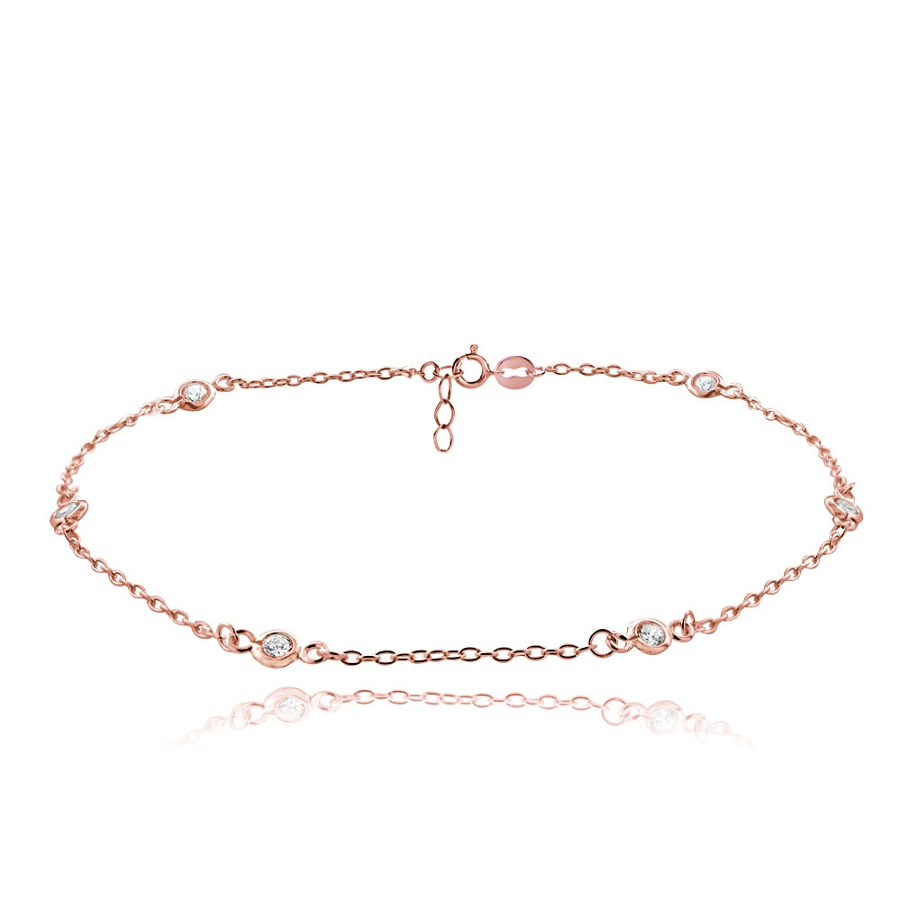Rose Gold Tone over Sterling Silver Cubic Zirconia Anklet and Toe Ring Set-3