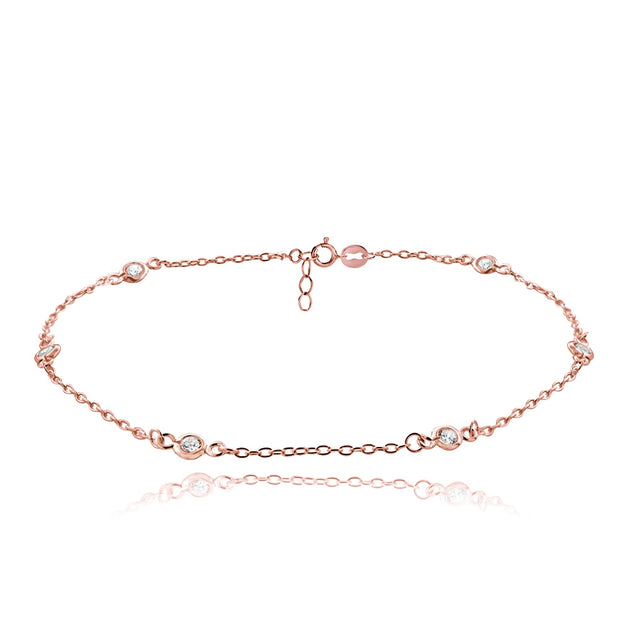 Rose Gold Tone over Sterling Silver Cubic Zirconia Anklet and Toe Ring Set