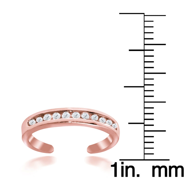Rose Gold Tone over Sterling Silver Cubic Zirconia Anklet and Toe Ring Set
