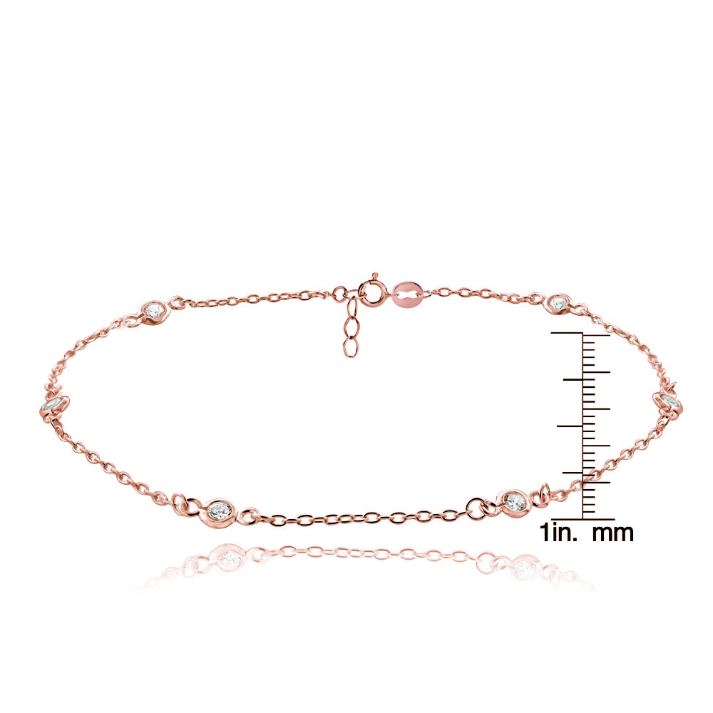 Rose Gold Tone over Sterling Silver Cubic Zirconia Anklet and Toe Ring Set-6