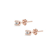 Rose Gold Flashed Sterling Silver Cubic Zirconia set of 3 Round 2mm Stud Earrings