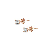 Rose Gold Flashed Sterling Silver Cubic Zirconia set of 5 Princess-Cut Square 2mm Stud Earrings