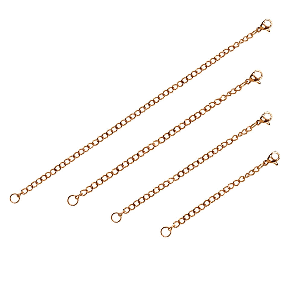 Set of 4 Rose Gold Flash Stainless Steel Chain Link Extenders for Pendant Necklace Bracelet Anklet (2-6 Inches)
