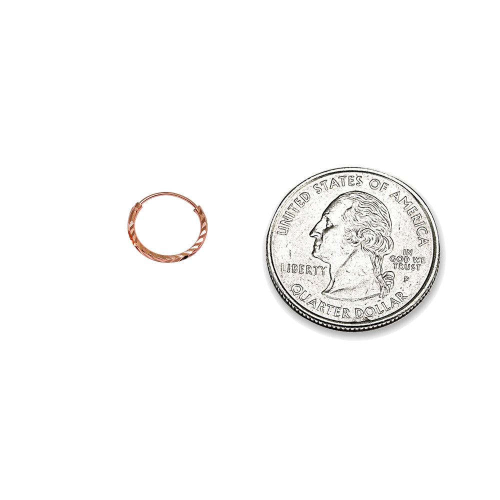 3 Pair Set Rose Gold Flash Sterling Silver Diamond-Cut Tiny Small Endless 12mm Thin Round Unisex Hoop Earrings-4