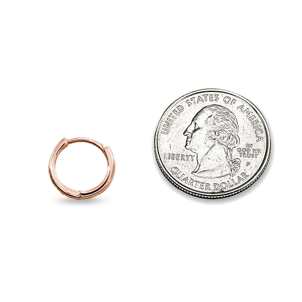 2 Pair Set Rose Gold Flash Sterling Silver Tiny Small 13mm Channel-set Cubic Zirconia Round Huggie Hoop Earrings-3