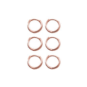 3 Pair Set Rose Gold Flash Sterling Silver Tiny Small 13mm Channel-set Cubic Zirconia Round Huggie Hoop Earrings
