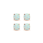 2 Pair Set Rose Gold Flash Sterling Silver 6mm Created White Opal Round Stud Earrings