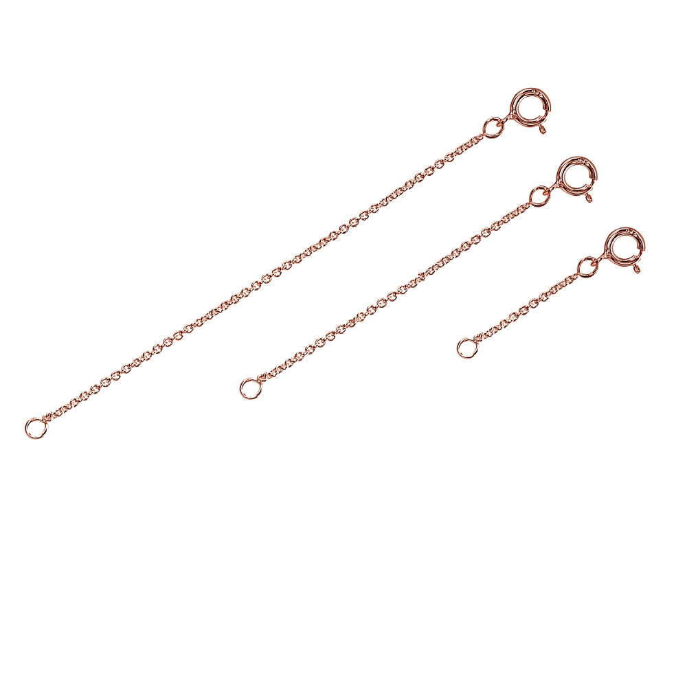 3 Pack Rose Gold Flash Sterling Silver Rolo Chain Extenders for Pendant Necklace Bracelet Anklet, 2" 4" and 6"-3