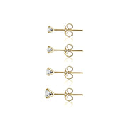4 Pair Set 14K Yellow Gold Cubic Zirconia Round Stud Earrings, 2mm 3mm 4mm 5mm