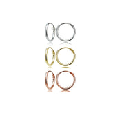Sterling Silver Tri Color Set of Three Endless Hoop Earrings, 10mm