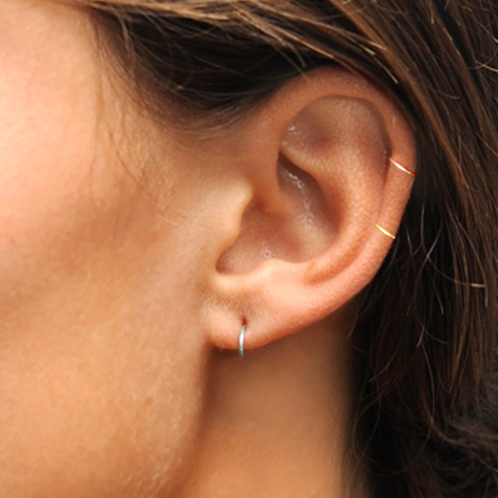 Sterling Silver Tri Color Set of Three Endless Hoop Earrings, 10mm-3