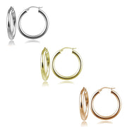 Sterling Silver Tri Color 3x25mm Polished Round Hoop Earrings Set of 3