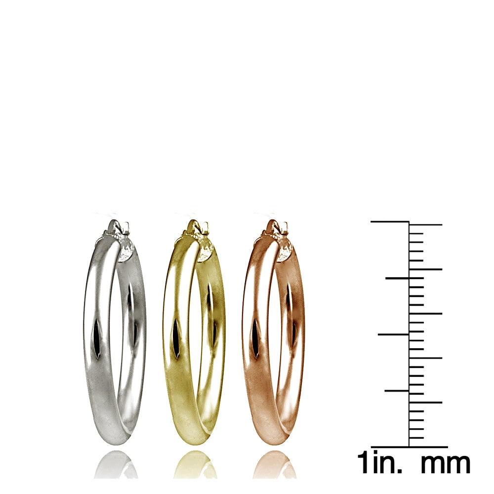 Sterling Silver Tri Color 3x25mm Polished Round Hoop Earrings Set of 3-2