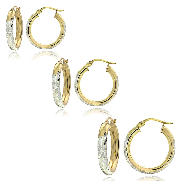 Gold Over Sterling Silver Two-Tone Diamond-Cut Polished Hoop Earrings Set of 3
