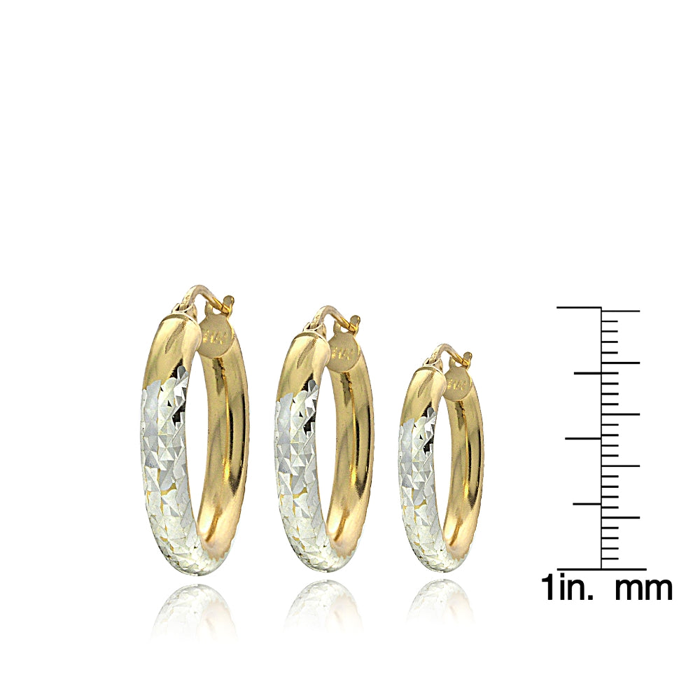 Gold Over Sterling Silver Two-Tone Diamond-Cut Polished Hoop Earrings Set of 3-2