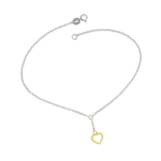 Sterling Silver Two-Tone Heart Love Anklet and Toe Ring Set