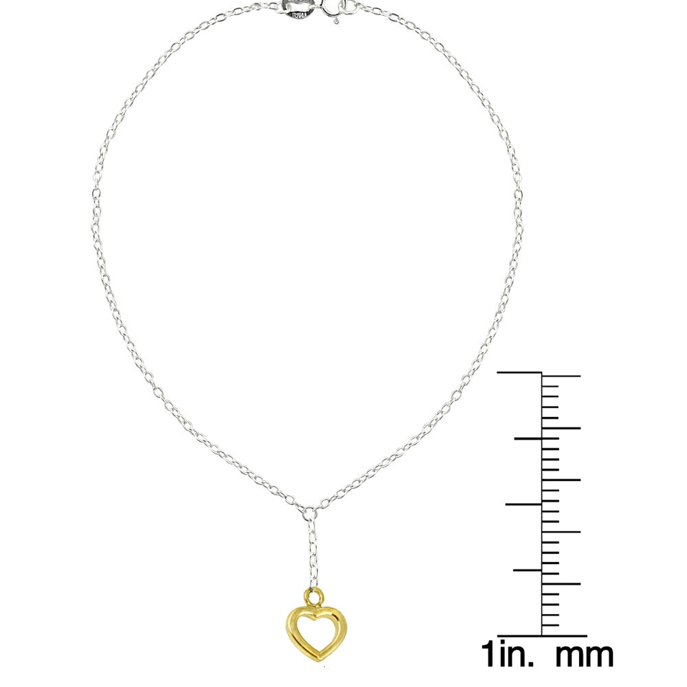 Sterling Silver Two-Tone Heart Love Anklet and Toe Ring Set-5