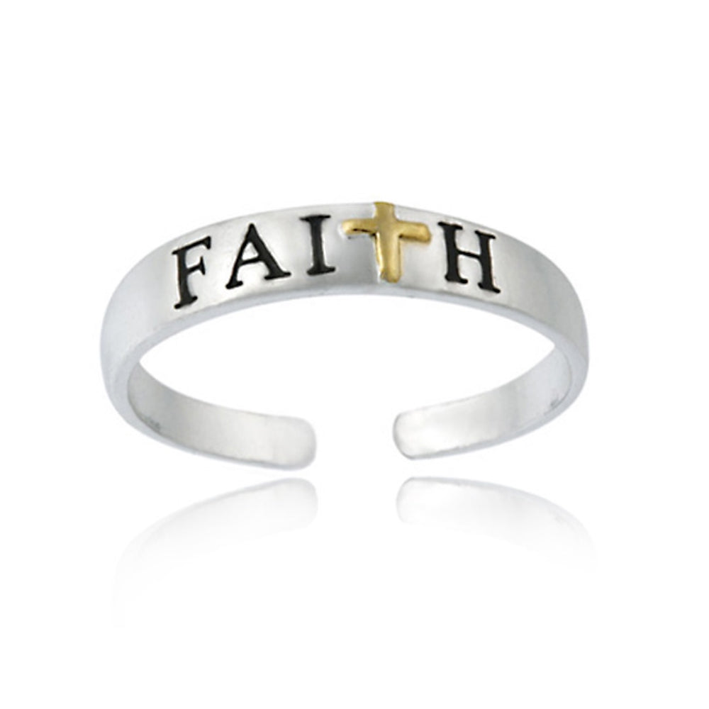 Sterling Silver Two-Tone Cross Faith Anklet and Toe Ring Set-2