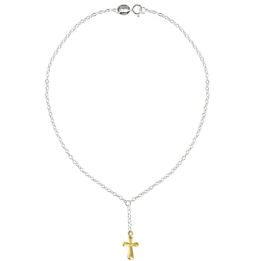Sterling Silver Two-Tone Cross Faith Anklet and Toe Ring Set-3