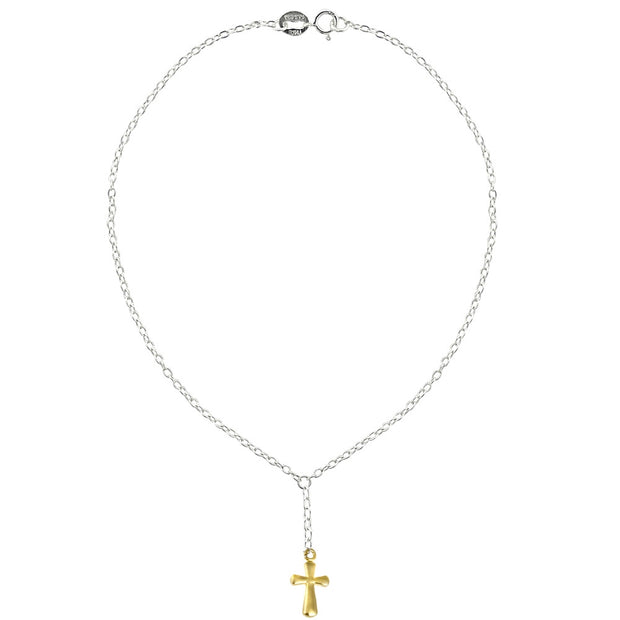 Sterling Silver Two-Tone Cross Faith Anklet and Toe Ring Set