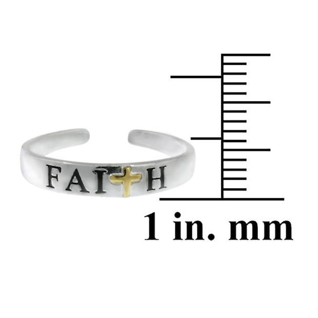 Sterling Silver Two-Tone Cross Faith Anklet and Toe Ring Set