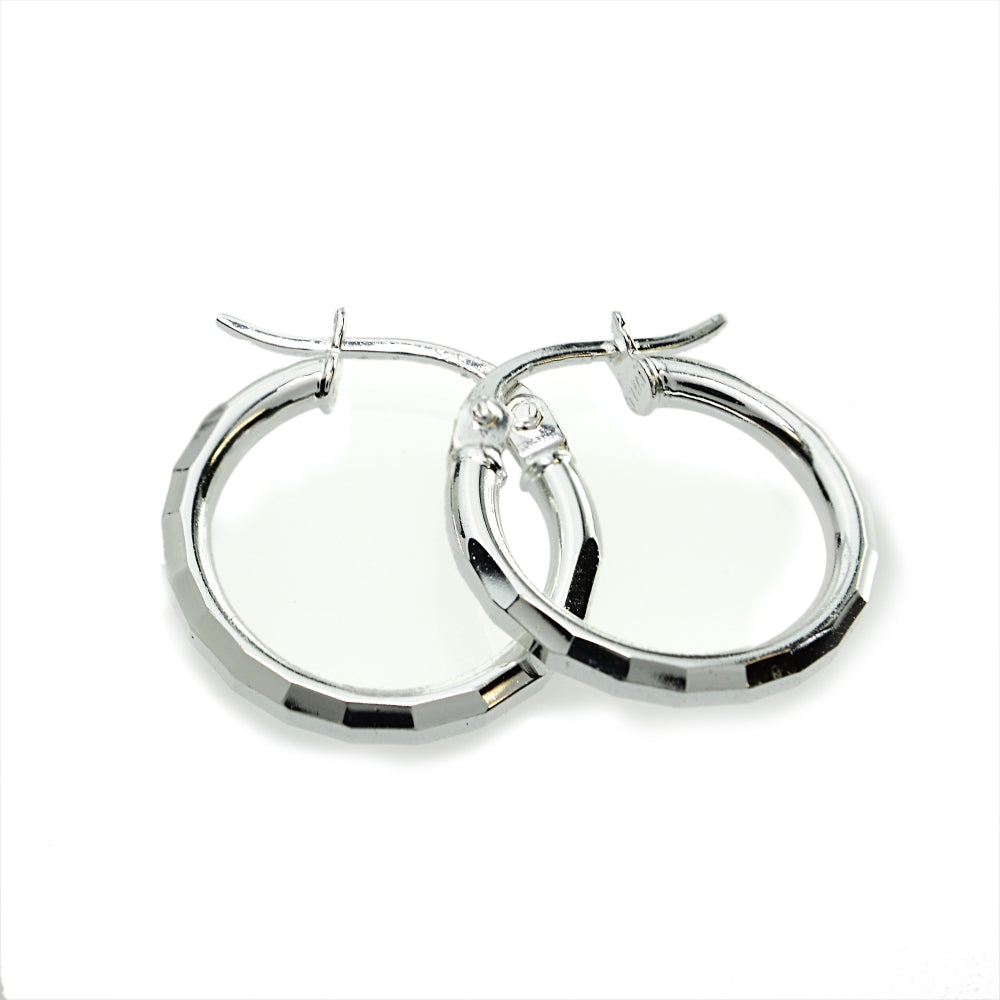 Sterling Silver Tri Color 2x15mm Polished Hammered Design Hoop Earrings, Set of 3-2