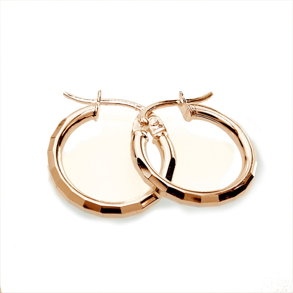 Sterling Silver Tri Color 2x15mm Polished Hammered Design Hoop Earrings, Set of 3-4
