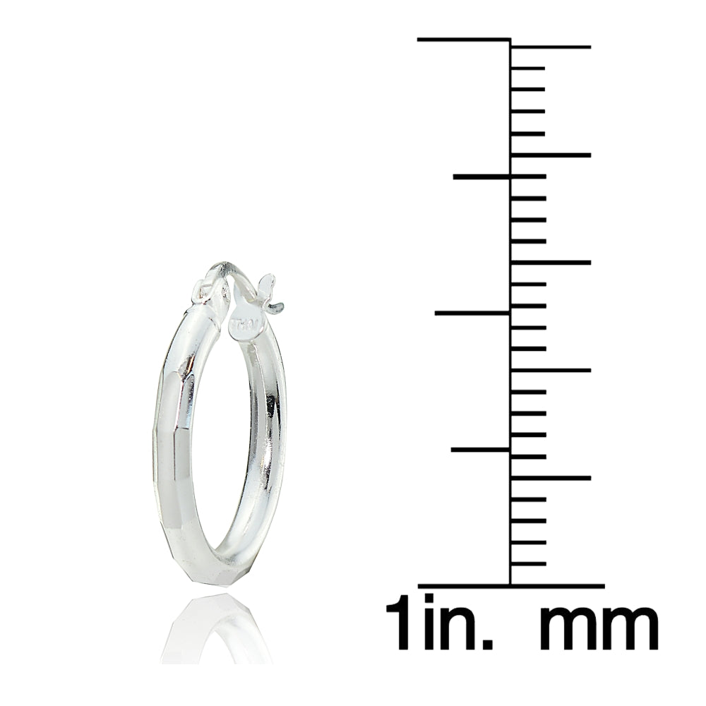 Sterling Silver Tri Color 2x15mm Polished Hammered Design Hoop Earrings, Set of 3-5