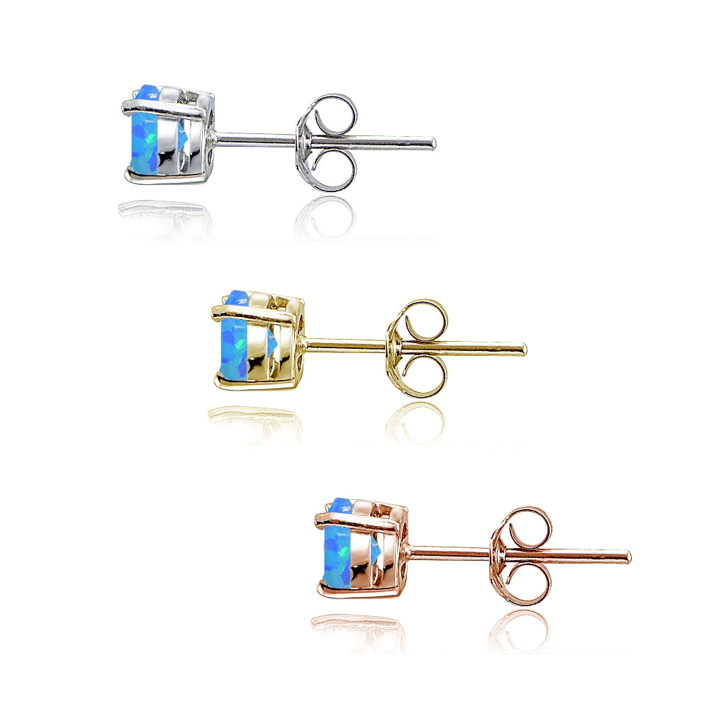 Sterling Silver, Gold Tone and Rose Gold Tone Created Blue Opal 4mm Round Earrings Set of 3-2