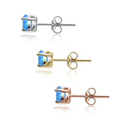 Sterling Silver, Gold Tone and Rose Gold Tone Created Blue Opal 4mm Round Earrings Set of 3