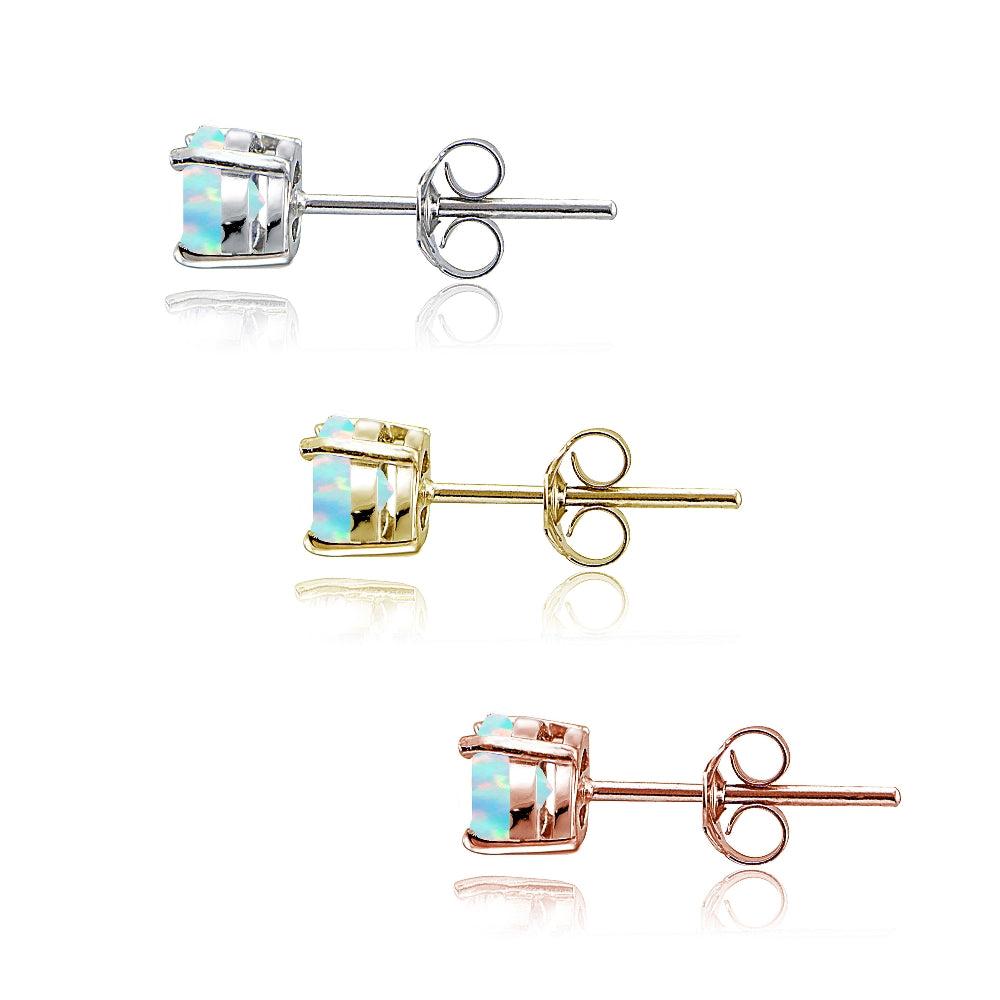Sterling Silver, Gold Tone and Rose Gold Tone Created White Opal 4mm Round Earrings Set of 3-2