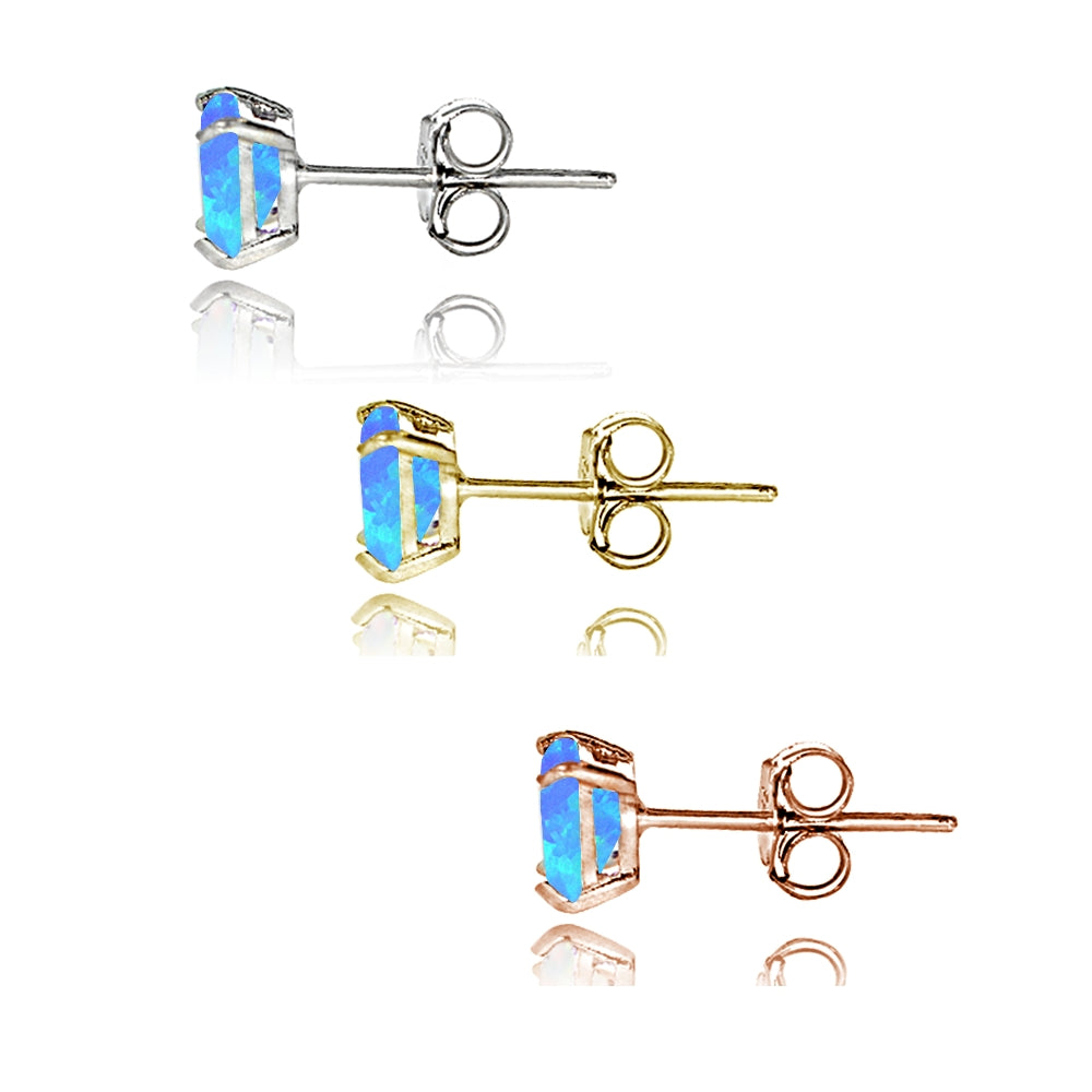 Sterling Silver Tri Color Created Blue Opal 4mm Square Earrings Set of 3-3