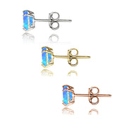Sterling Silver Tri Color Created Blue Opal 4mm Square Earrings Set of 3