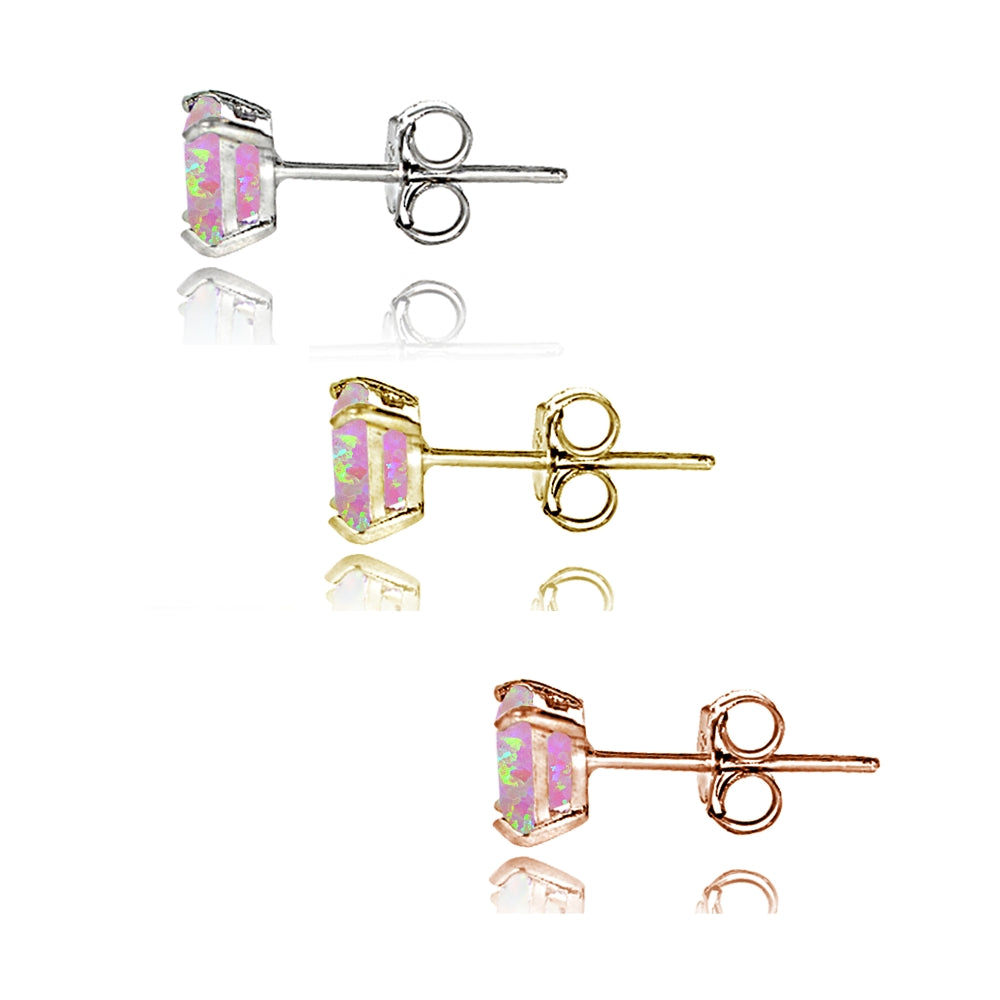 Sterling Silver Tri Color Created Pink Opal 4mm Square Earrings Set of 3-3