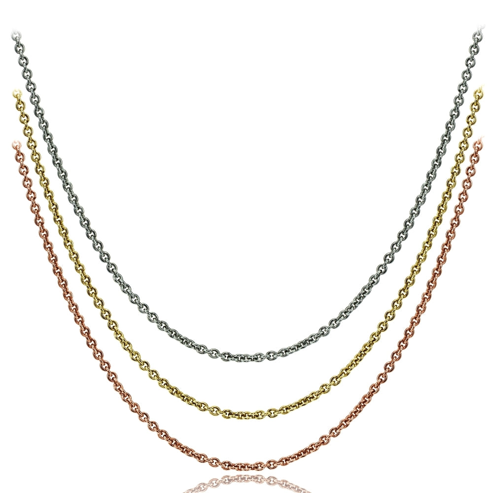 Sterling Silver, Gold Flash and Rose Gold Flash Thin 1mm Rolo Cable Chain Necklace Set, 18 Inches