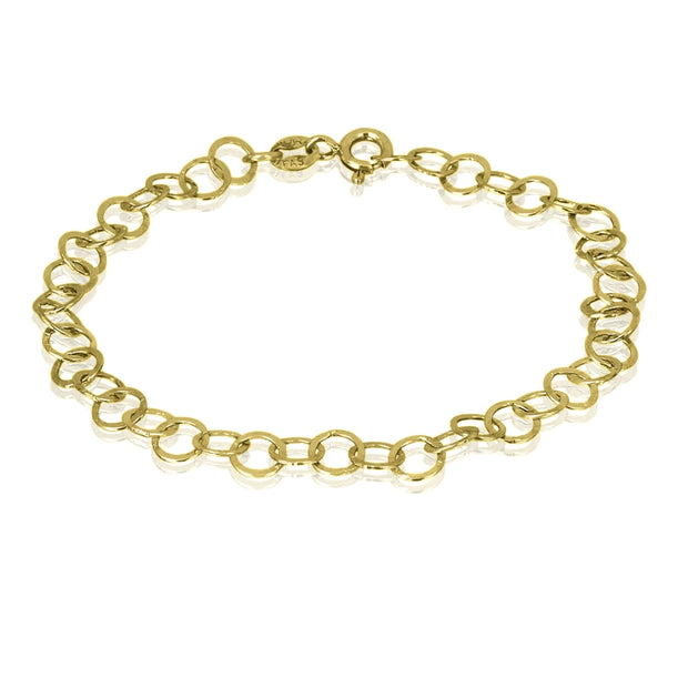 Yellow Gold Flashed Sterling Silver Flat Round Link Chain Bracelet, 7.5 Inch