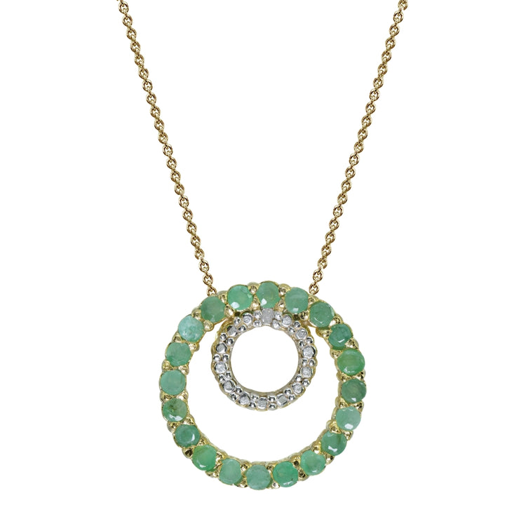 Yellow Gold Flashed Sterling Silver Emerald & Diamond Accent Ring Circles Necklace