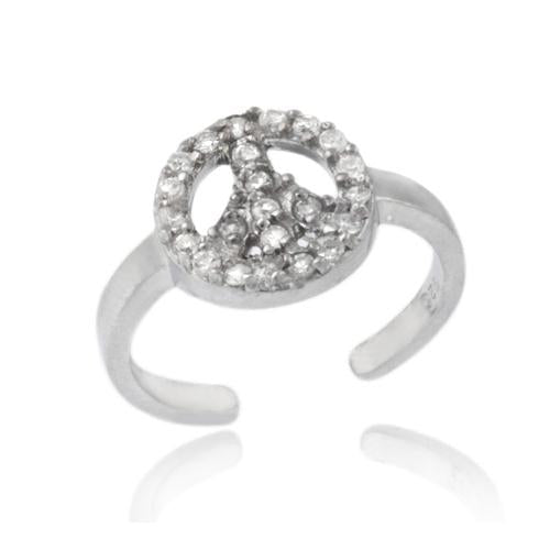 Sterling Silver CZ Peace Sign Symbol Toe Ring
