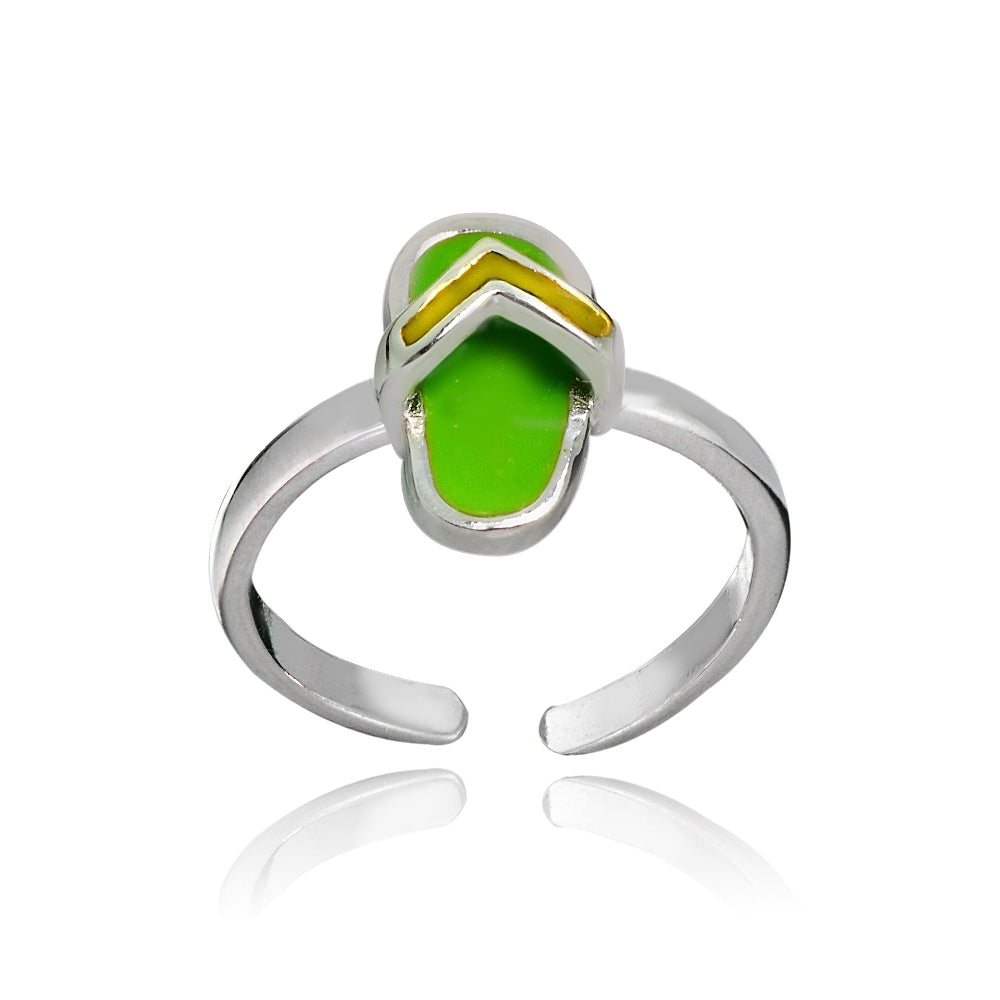 Sterling Silver Green Enamel Flip Flop Toe Ring