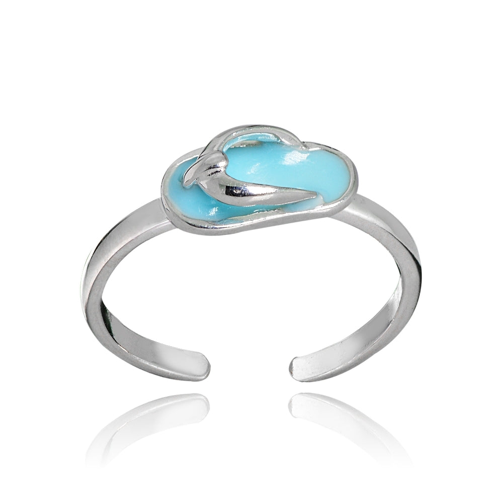 Sterling Silver Light Blue Enamel Mini Flip Flop Toe Ring