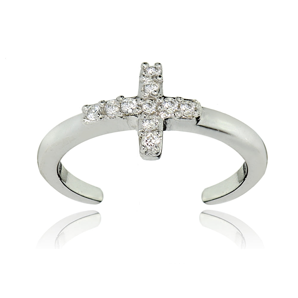 Sterling Silver Cubic Zirconia Cross Toe Ring