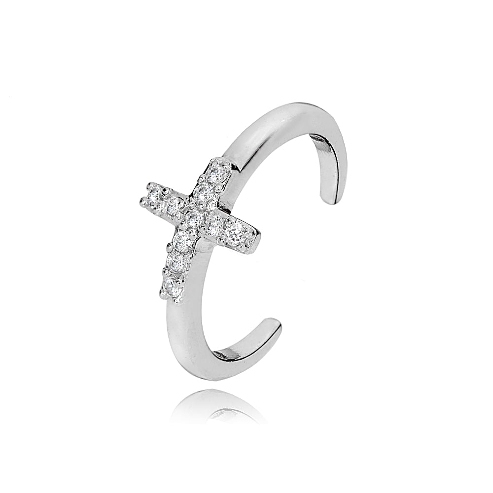 Sterling Silver Cubic Zirconia Cross Toe Ring-2