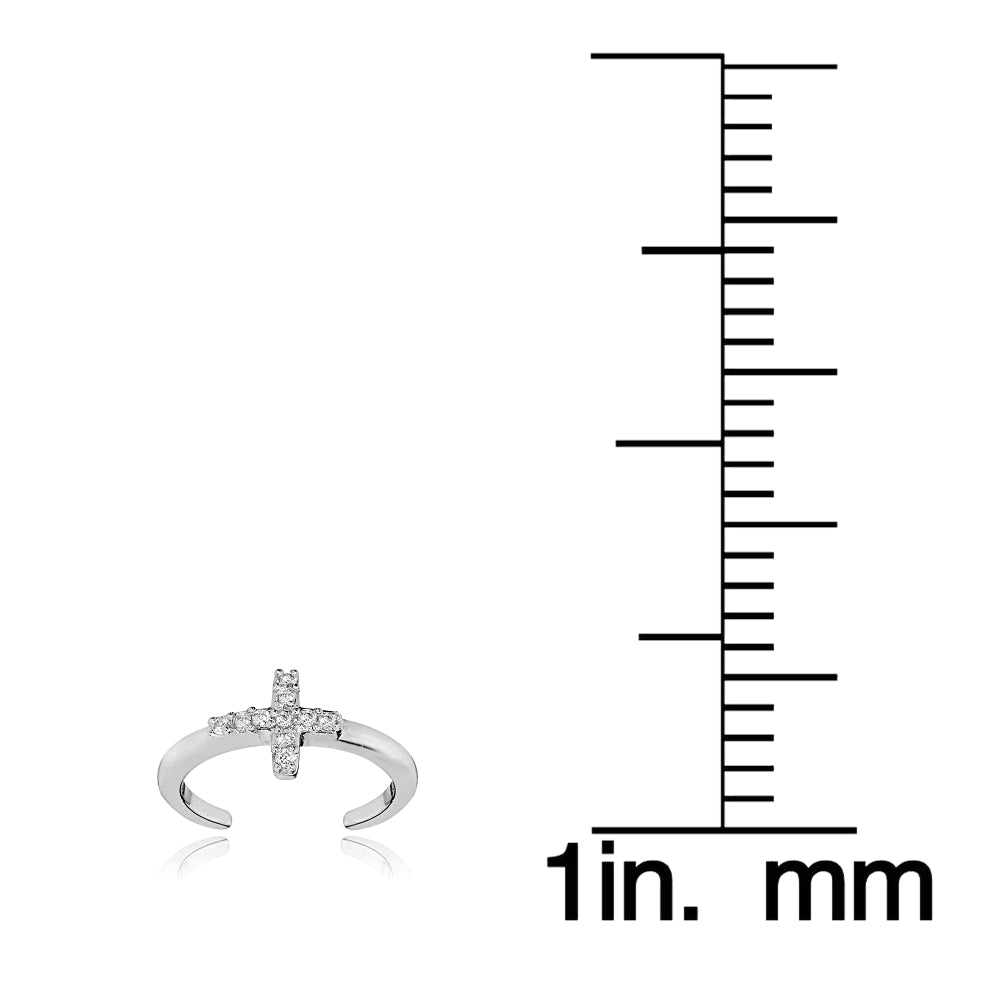 Sterling Silver Cubic Zirconia Cross Toe Ring-3