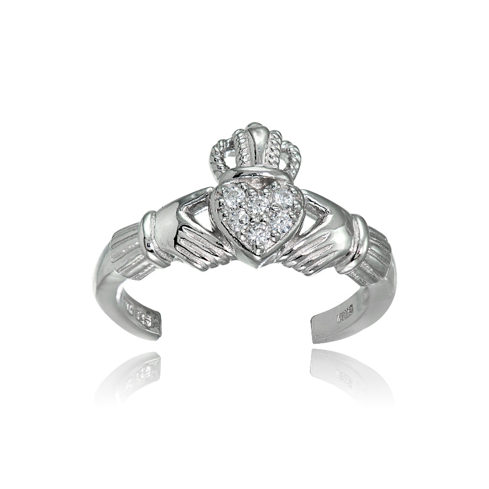 Sterling Silver Cubic Zirconia Claddagh Toe Ring