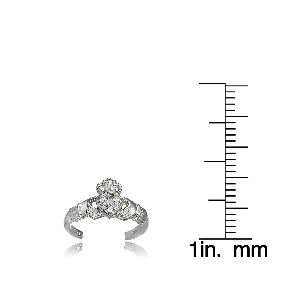 Sterling Silver Cubic Zirconia Claddagh Toe Ring-3