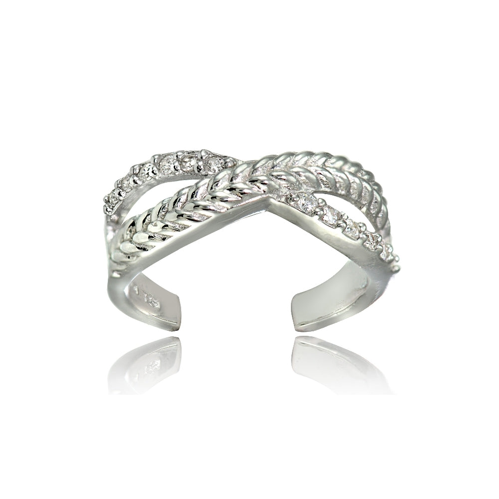 Sterling Silver Cubic Zirconia Braided Infinty Toe Ring